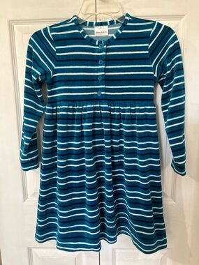 Hanna Andersson, Blue and White Striped Long-Sleeve Dress